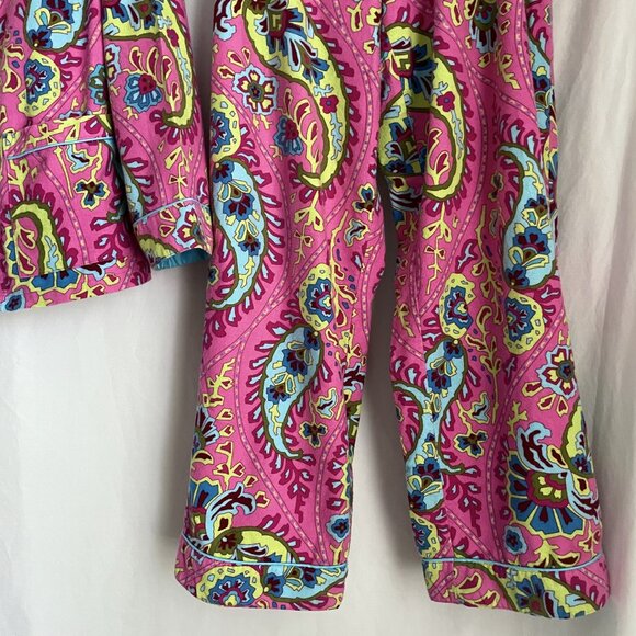Nick & Nora VTG Flannel Print Pajamas 2 Piece SET Size S Pink Paisley Top Pants - Picture 13 of 16